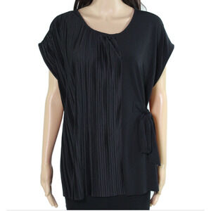 Alfani Top Blouse Black Pleated Cap Sleeve Scoop Neck Women Sz X-SMALL NEW NWT